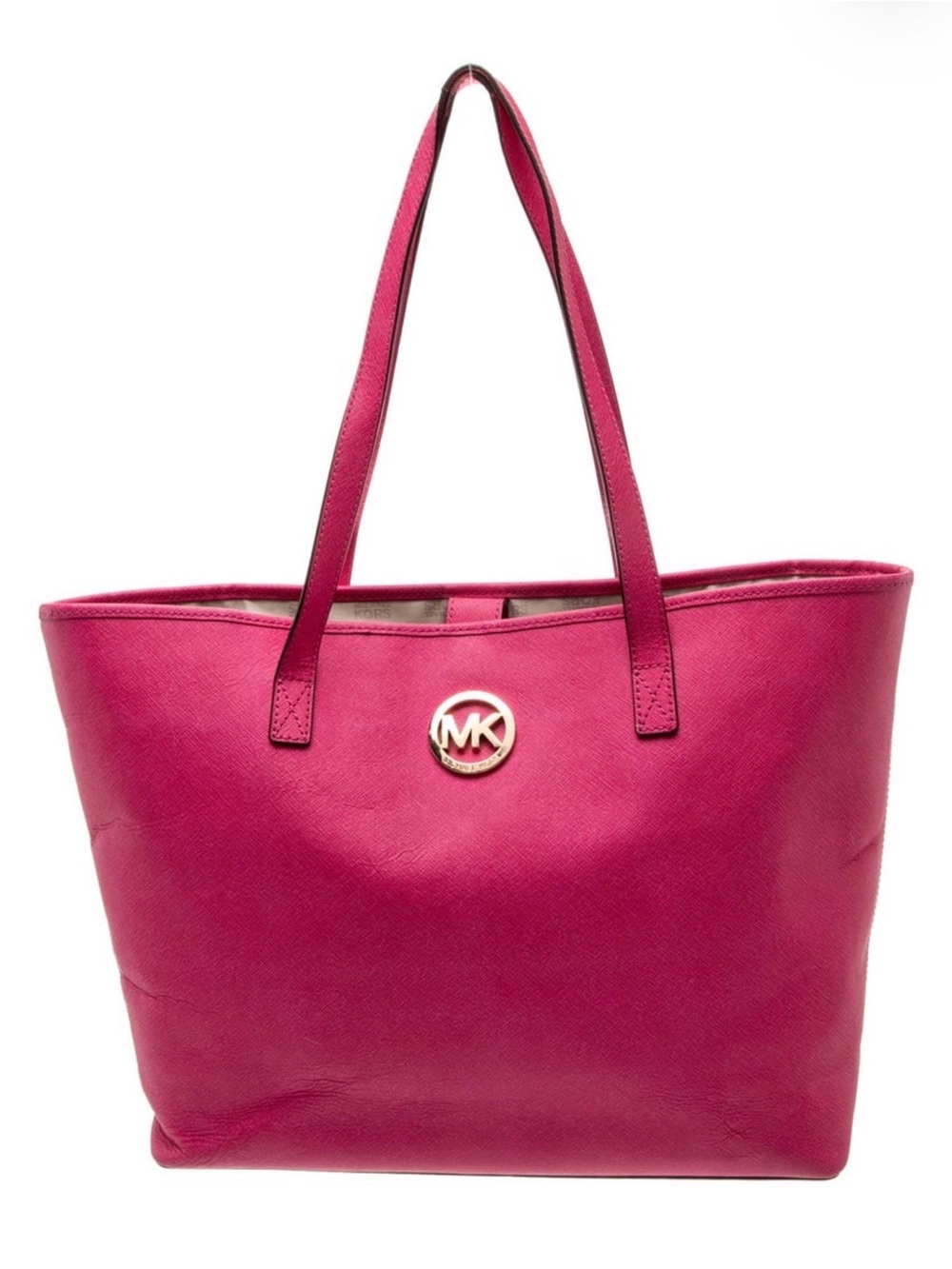 Michael Kors Fuchsia Leather Tote with Gold MK Logo